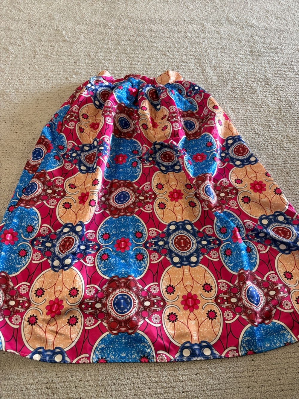 Boho A-Line Skirt in Pink & Blue Floral Medallion Print